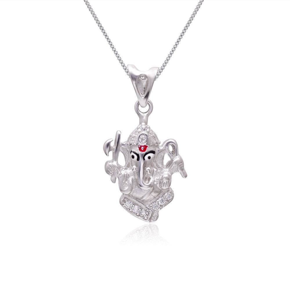 Ganpati 92.5 Sterling Silver Enamel Pendant with Cz with 18 inch Chain - Pendants