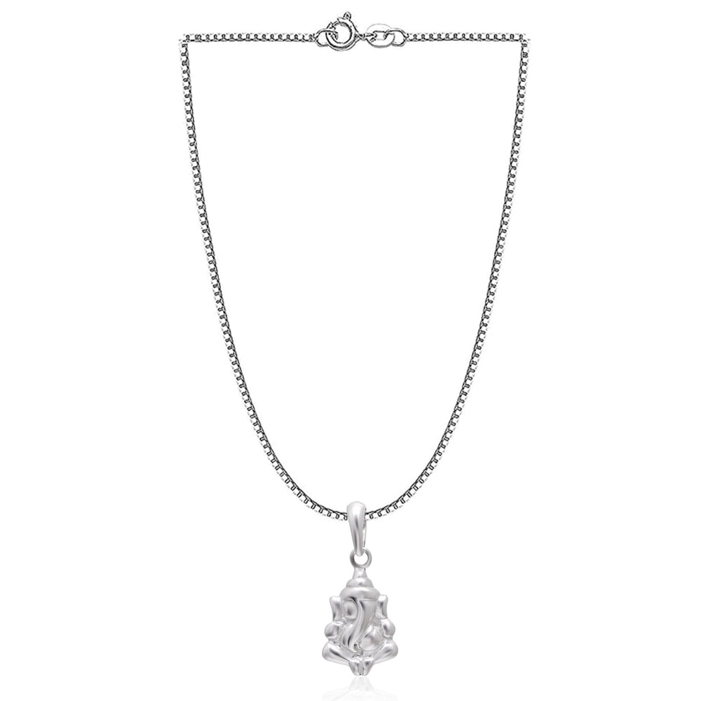 Ganpati 92.5 Sterling Silver Small Pendant with 18 inch Chain - Pendants