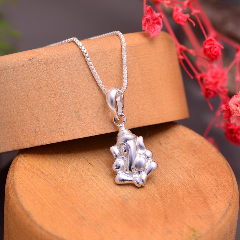 Ganpati 92.5 Sterling Silver Small Pendant with 18 inch Chain - Pendants