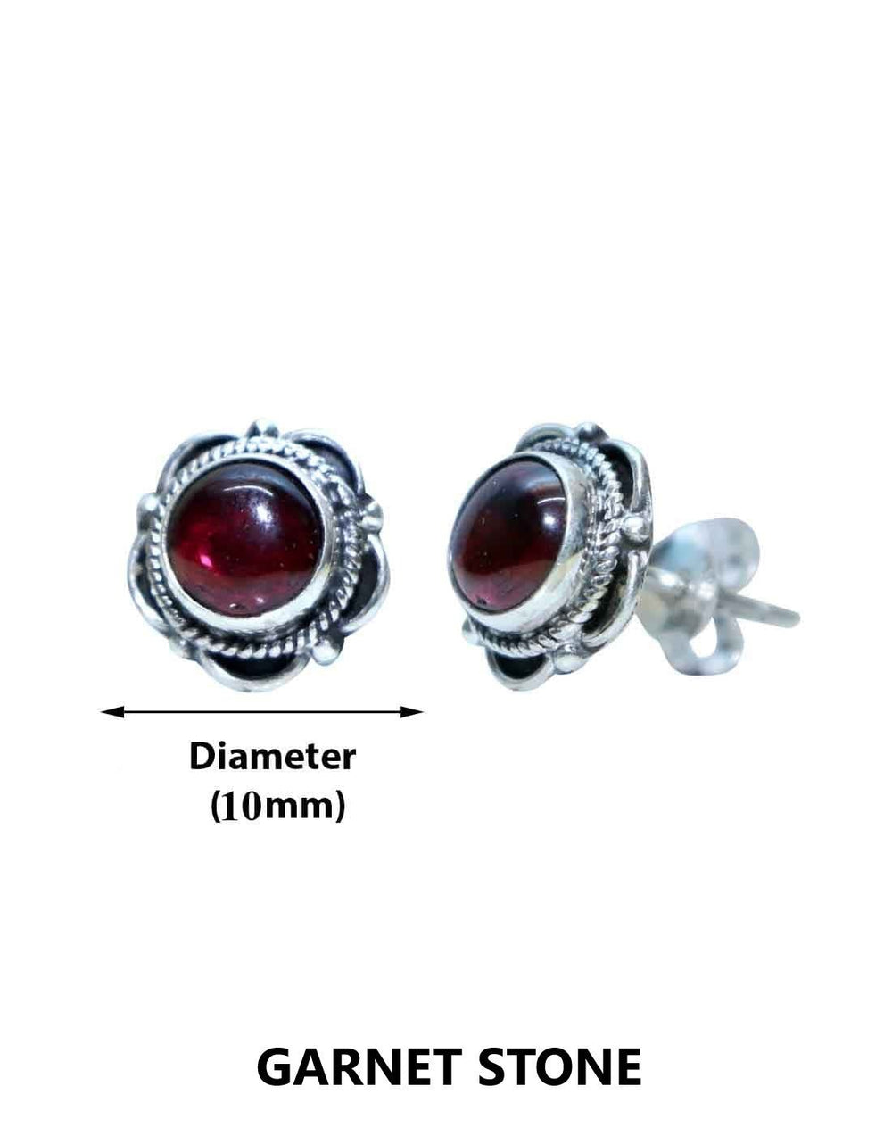 Garnate Stone Studs in 92.5 Sterling Silver - Studs