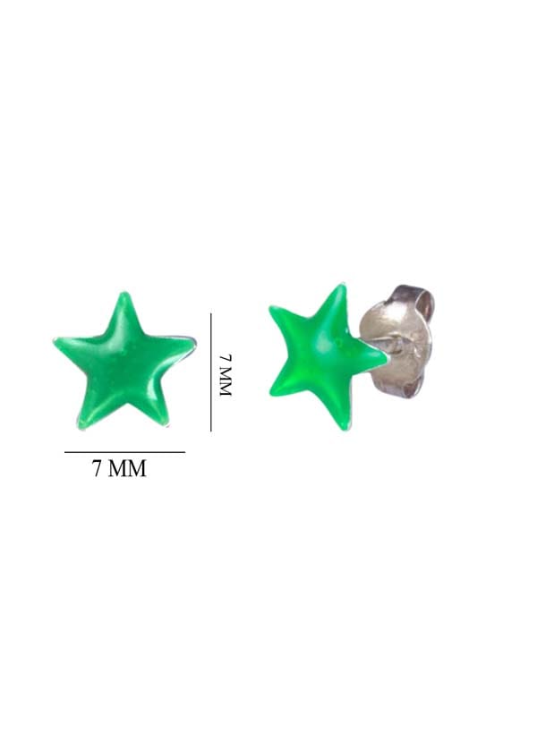 Green Star Sterling Silver Enamel Studs Earrings - Studs