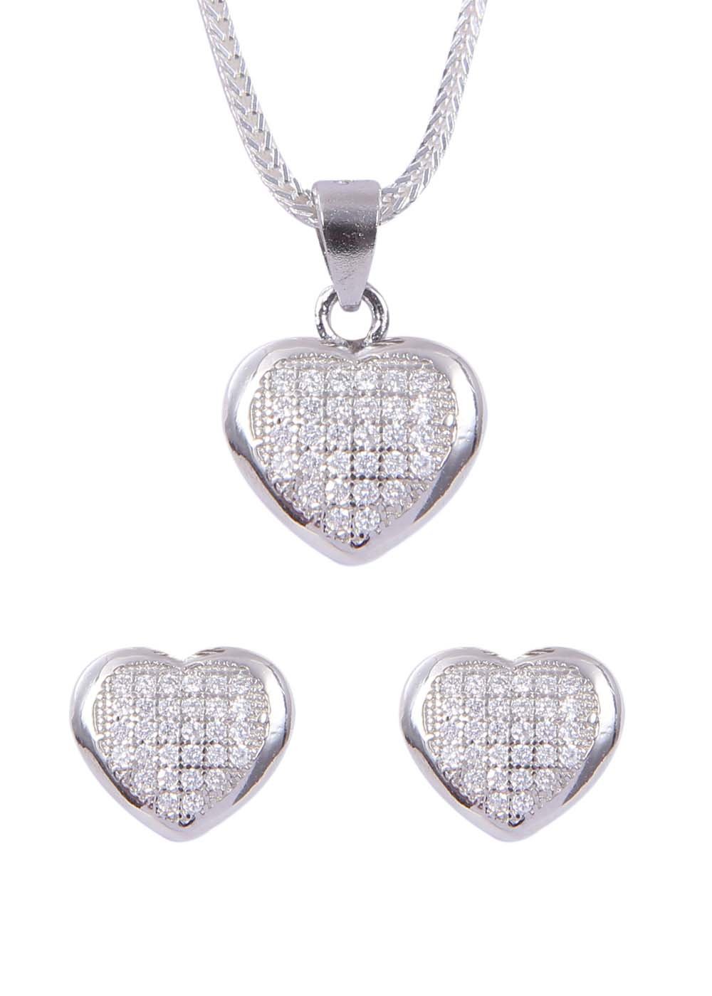 Heart shape 92.5 Sterling Silver CZ Pendant Set with Chain - Pendant Set