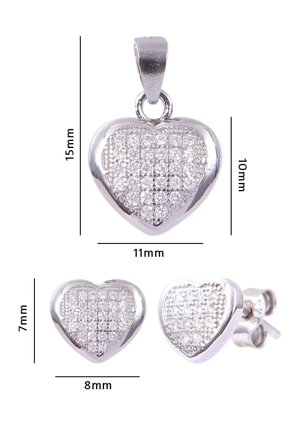 Heart shape 92.5 Sterling Silver CZ Pendant Set with Chain - Pendant Set