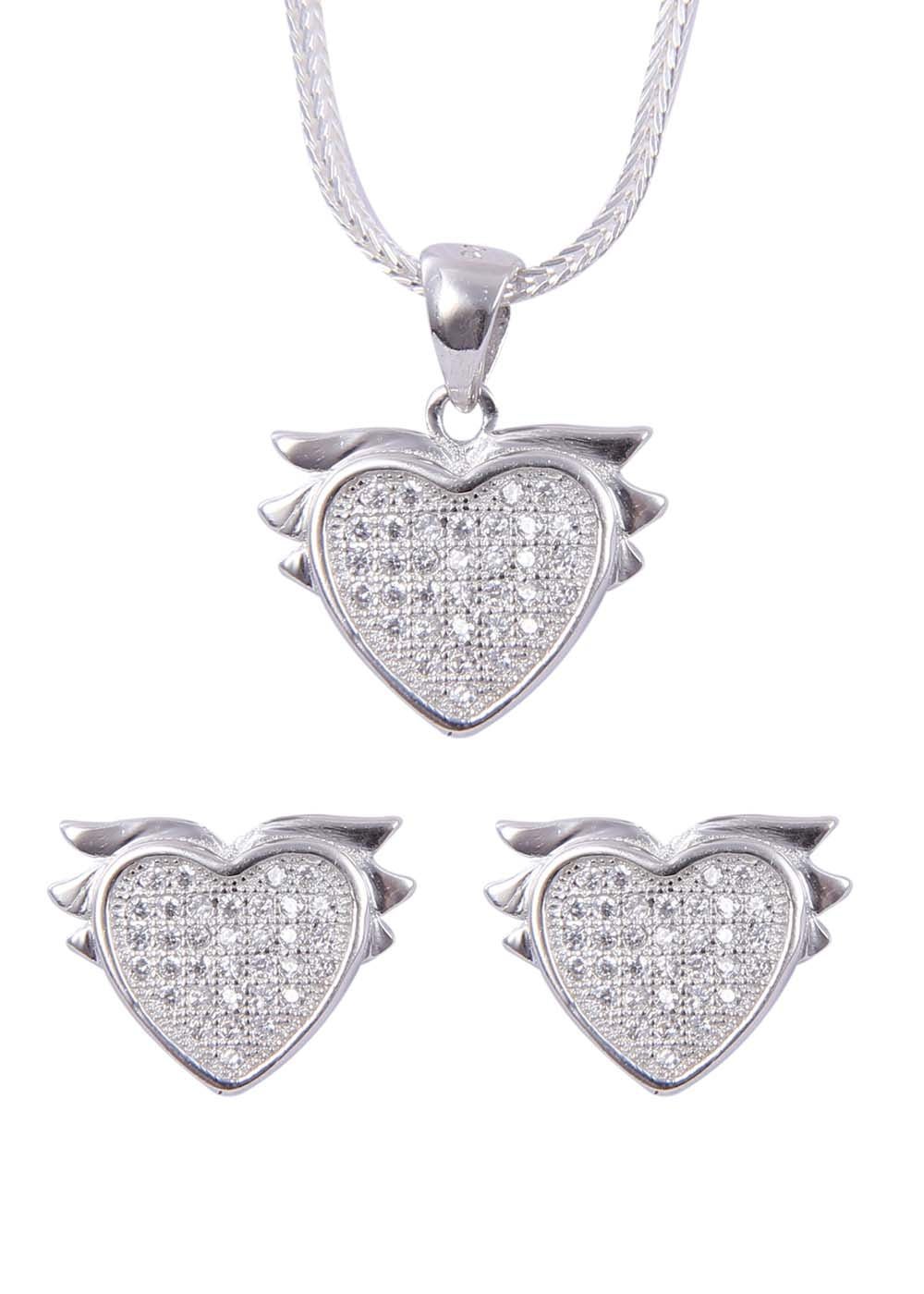 Heart shape 92.5 Sterling Silver CZ Pendant Set with Chain - Pendant Set