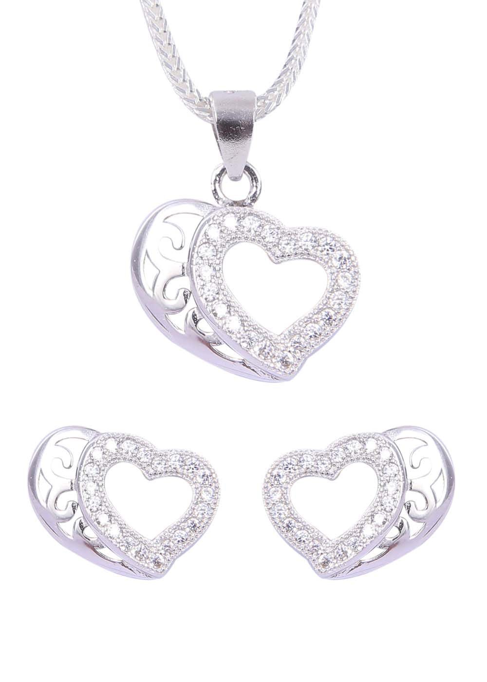 Heart shape 92.5 Sterling Silver CZ Pendant Set with Chain - Pendant Set