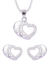 Heart shape 92.5 Sterling Silver CZ Pendant Set with Chain - Pendant Set