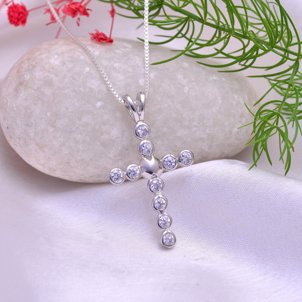 Holy Cross Pure 92.5 Sterling Silver Unisex Pendant with Cz Stones - Pendants
