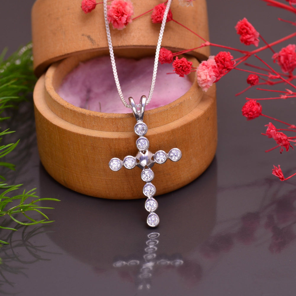 Holy Cross Pure 92.5 Sterling Silver Unisex Pendant with Cz Stones - Pendants