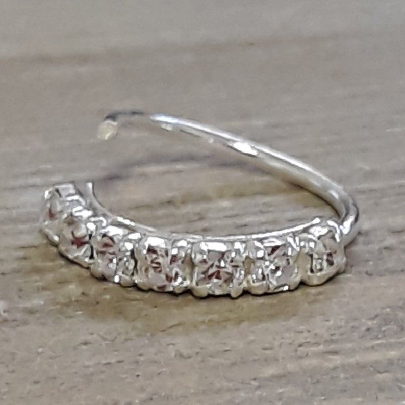 Designer White Cubic Zirconia CZ nose Ring in 92.5 Silver