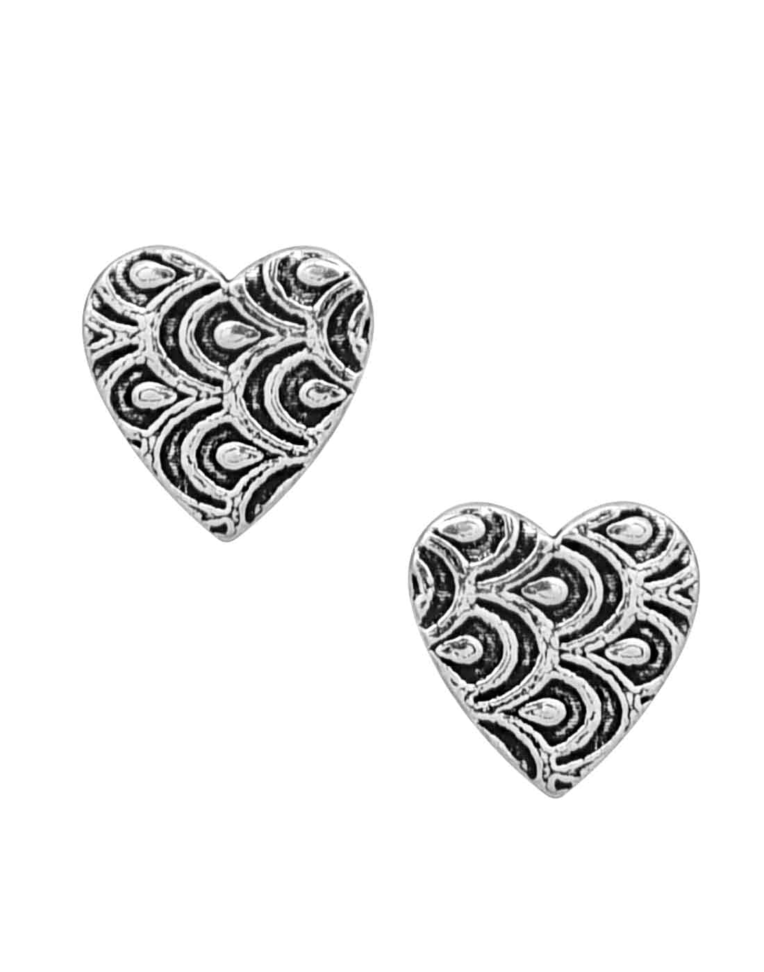 Love Heart Studs in 92.5 Sterling Oxidized Silver - Studs