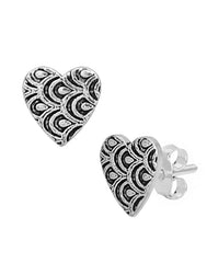 Love Heart Studs in 92.5 Sterling Oxidized Silver - Studs