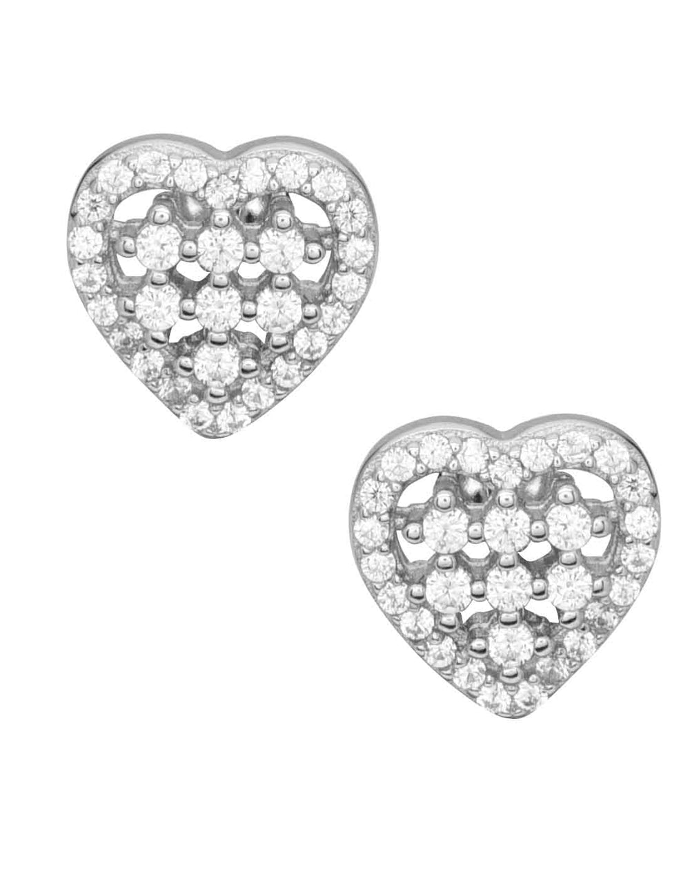 Love Heart Studs in 92.5 Sterling Silver and CZ stones - Studs