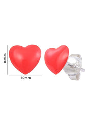 Lovely Red Heart Sterling Silver Elegant Enamel Studs Earrings - Studs