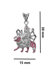 Maa Sherawali 92.5 Sterling Silver Religious Pendant with CZ - Pendants