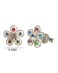 Multicolor CZ Flower shape Stud Earrings in 92.5 Silver - Studs