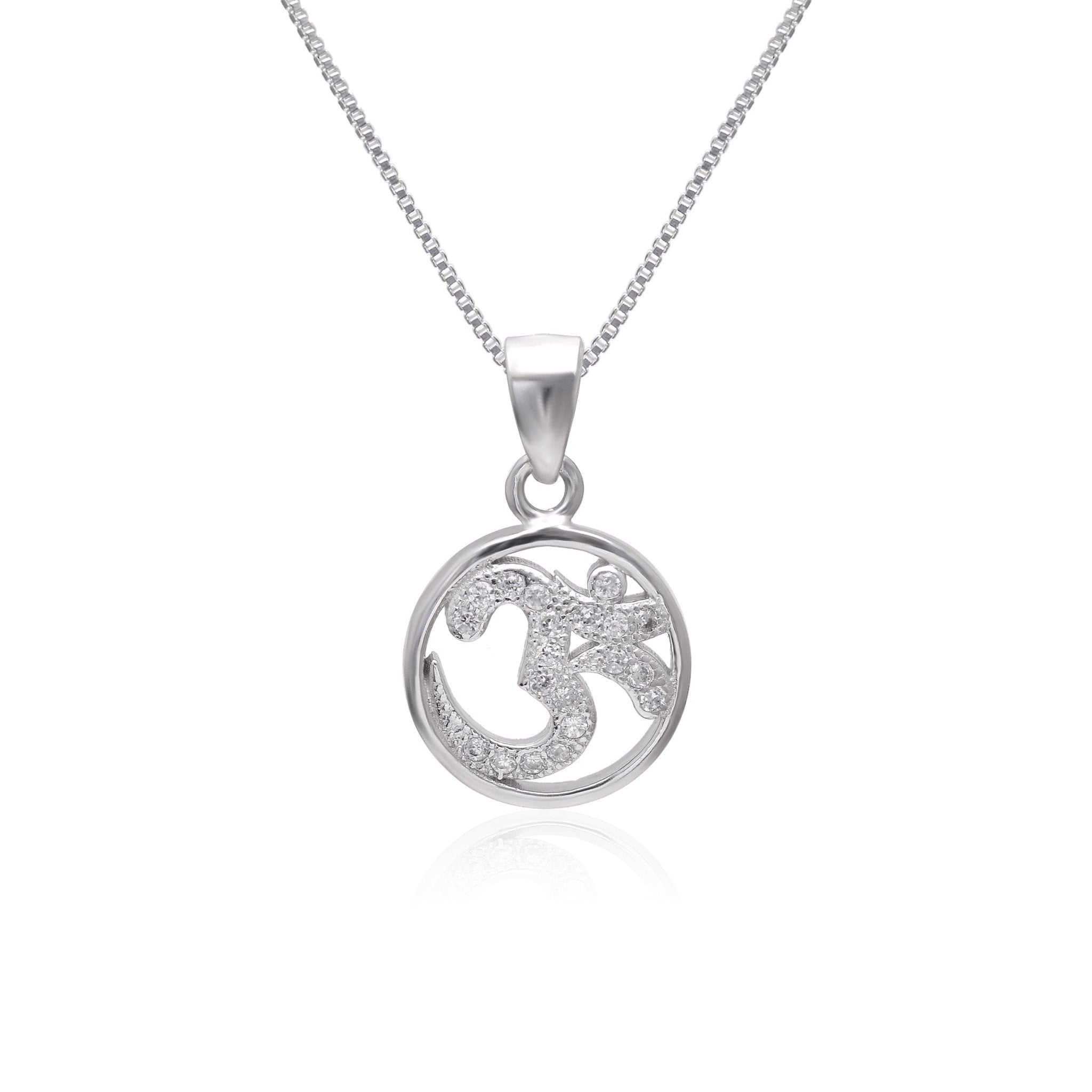 OM 92.5 Sterling Silver Unisex Religious Pendant with Cz Stones and 18 inch Chain - Pendants
