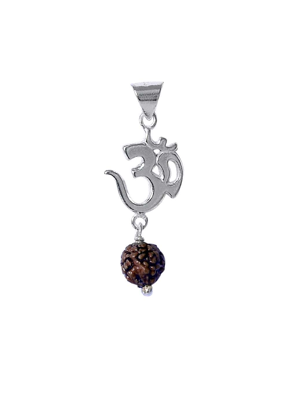 Om with hanging Rudraksh 925 Silver Pendant - Pendants