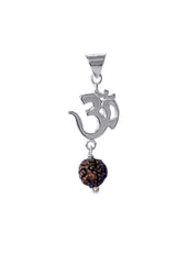 Om with hanging Rudraksh 925 Silver Pendant - Pendants