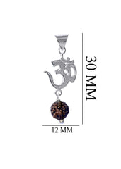 Om with hanging Rudraksh 925 Silver Pendant - Pendants