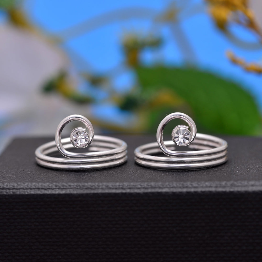 Pair of Adjustable Toe rings in White Cubic Zirconia and 925 Silver - Toe Rings
