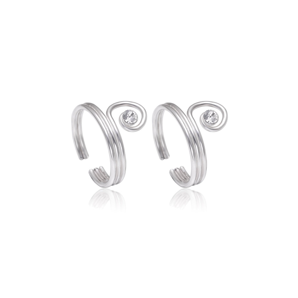 Pair of Adjustable Toe rings in White Cubic Zirconia and 925 Silver - Toe Rings