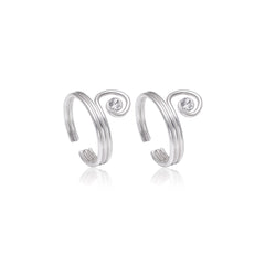 Pair of Adjustable Toe rings in White Cubic Zirconia and 925 Silver - Toe Rings