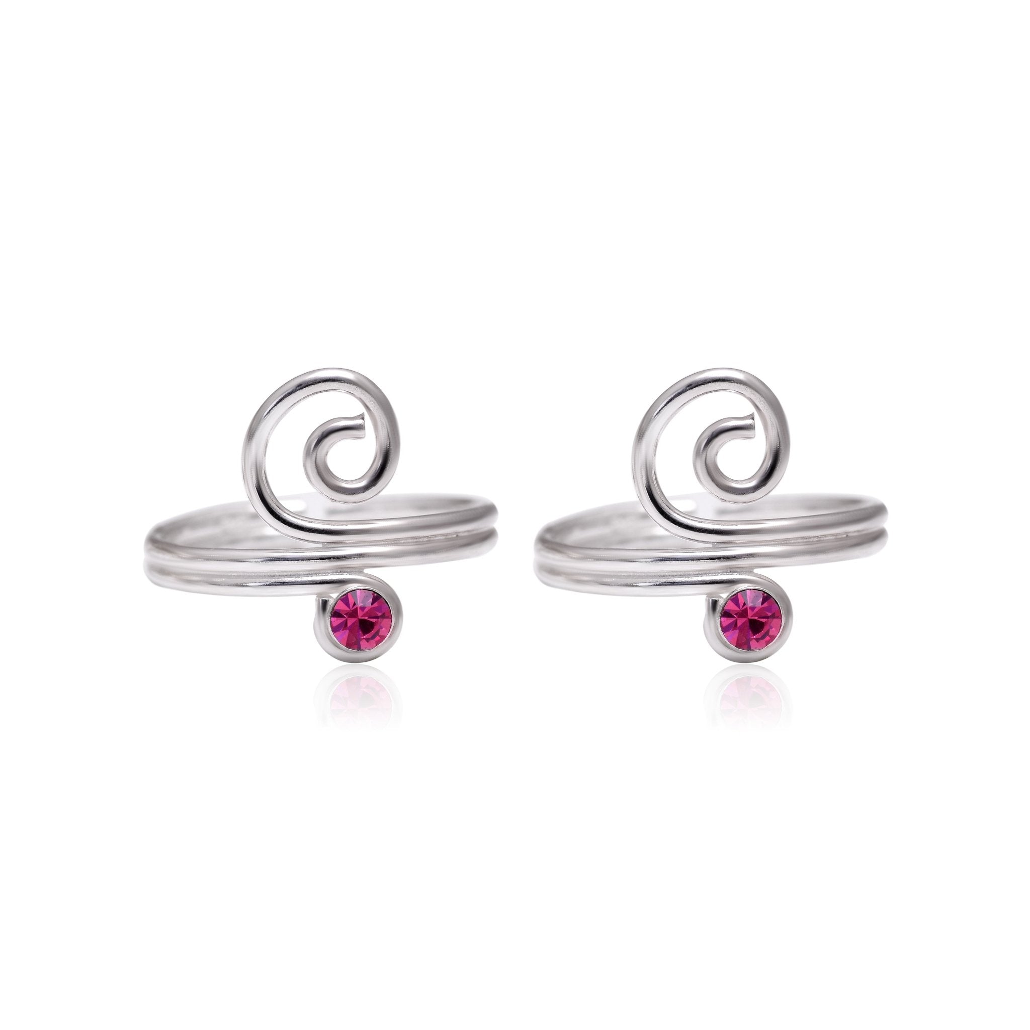 Pair of beautiful Toe Rings in Pink Cubic Zirconia in 925 Sterling Silver - Toe Rings