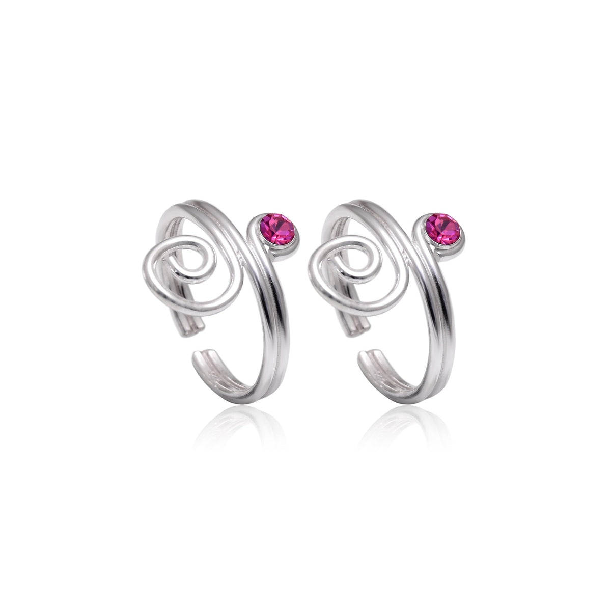 Pair of beautiful Toe Rings in Pink Cubic Zirconia in 925 Sterling Silver - Toe Rings