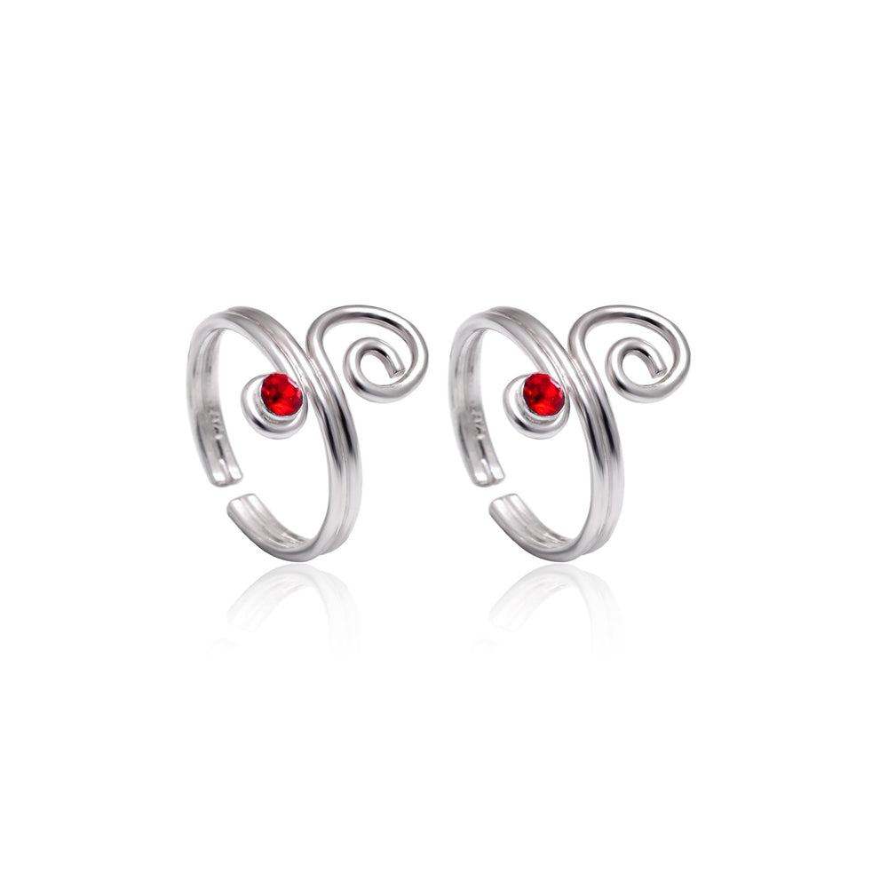 Pair of chic 925 Silver Toe rings in Red Cubic Zirconia - Toe Rings