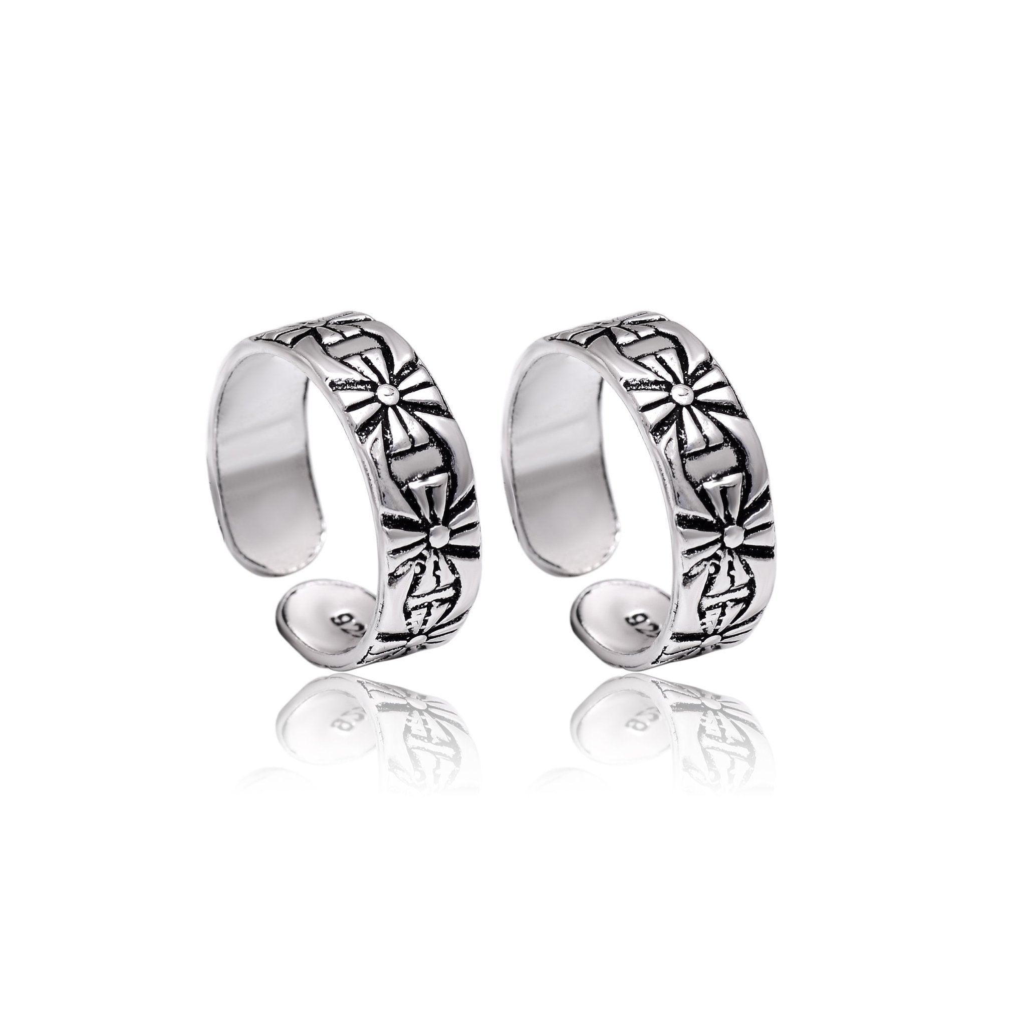 Pair of Chic Oxidized Toe Rings in 925 Sterling Silver - Toe Rings