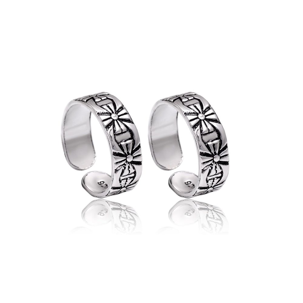 Pair of Chic Oxidized Toe Rings in 925 Sterling Silver - Toe Rings