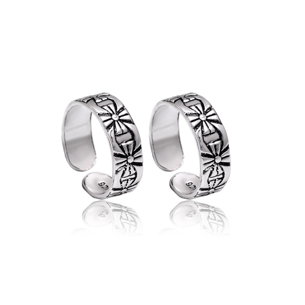Pair of Chic Oxidized Toe Rings in 925 Sterling Silver - Toe Rings