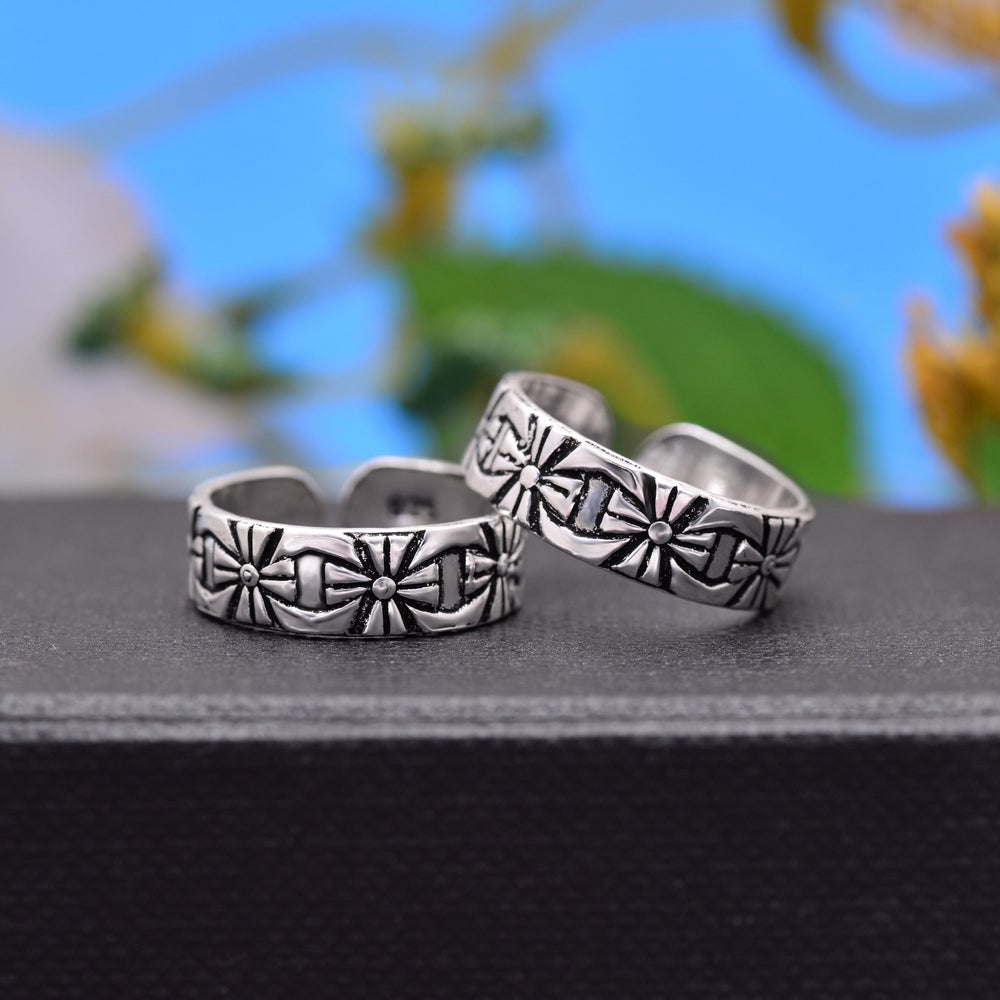 Pair of Chic Oxidized Toe Rings in 925 Sterling Silver - Toe Rings
