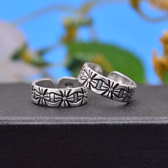 Pair of Chic Oxidized Toe Rings in 925 Sterling Silver - Toe Rings
