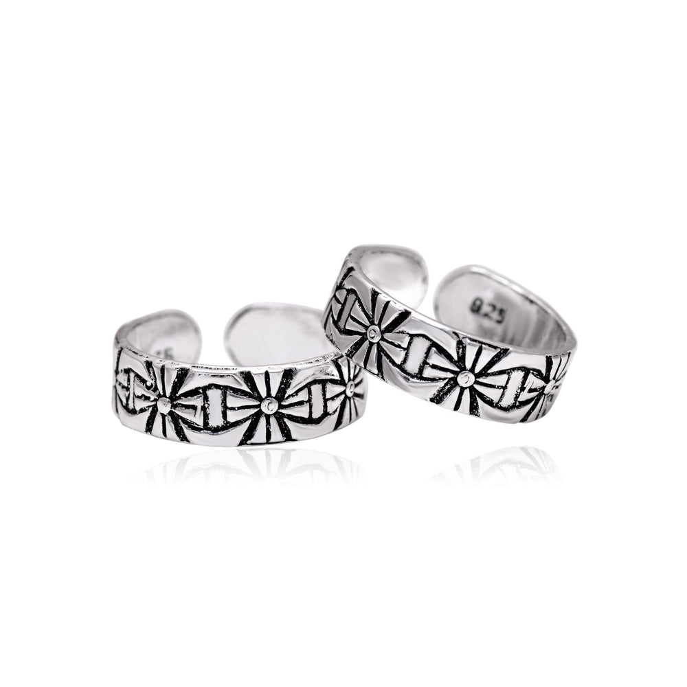 Pair of Chic Oxidized Toe Rings in 925 Sterling Silver - Toe Rings
