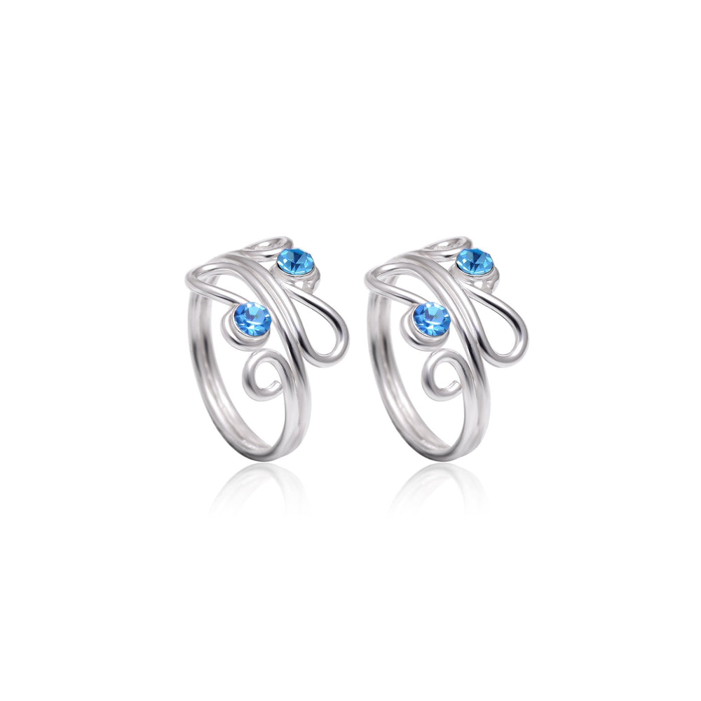 Pair of gorgeous 925 Silver Toe rings in Blue Cubic Zirconia - Toe Rings
