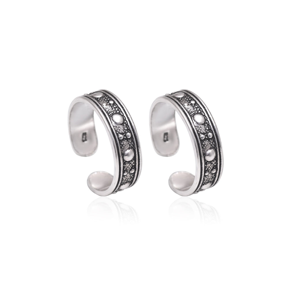 Pair of Gorgeous Oxidized 925 Silver Toe Rings - Toe Rings