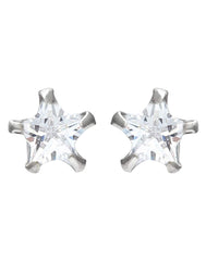 Pair of Star shape 4mm Single White Cubic Zircon (CZ) Stone Solitaire Stud 925 Silver Earrings - Studs
