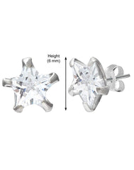 Pair of Star shape 4mm Single White Cubic Zircon (CZ) Stone Solitaire Stud 925 Silver Earrings - Studs