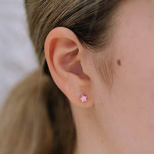 Pair of Star shape 6mm Pink Cubic Zircon (CZ) Stone Solitaire Stud Earrings - Studs