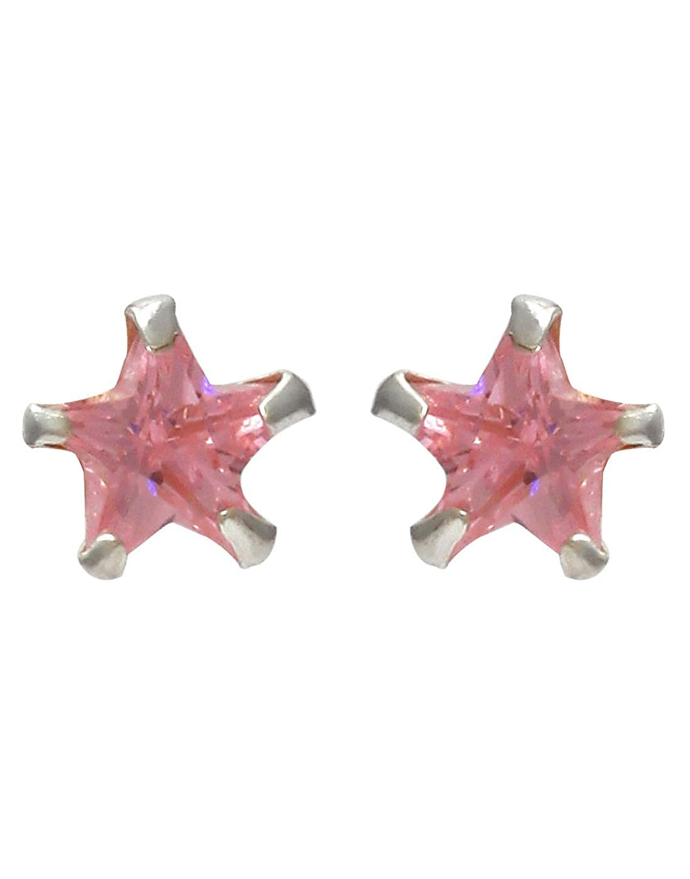 Pair of Star shape 6mm Pink Cubic Zircon (CZ) Stone Solitaire Stud Earrings - Studs