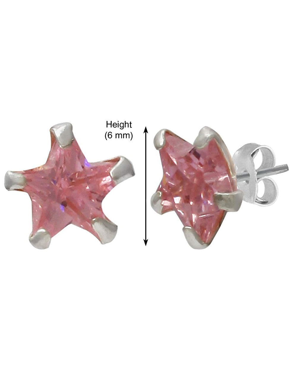 Pair of Star shape 6mm Pink Cubic Zircon (CZ) Stone Solitaire Stud Earrings - Studs