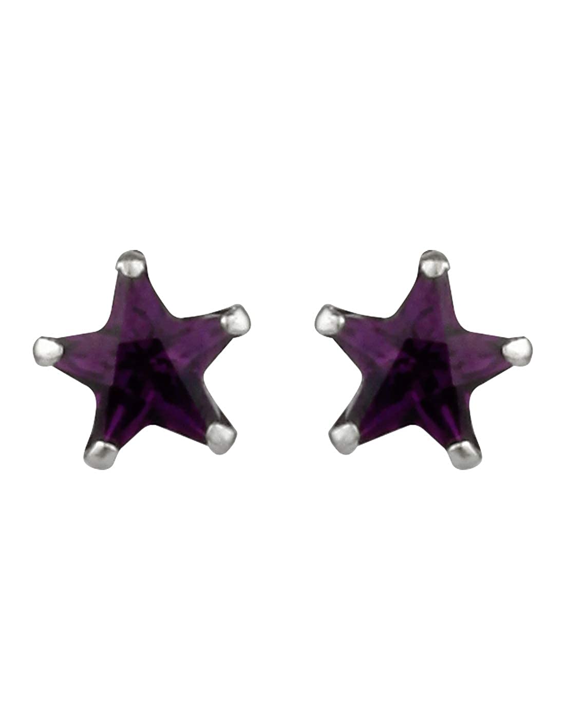 Pair of Star shape 6mm Purple Cubic Zircon (CZ) Stone Solitaire Stud Earrings - Studs