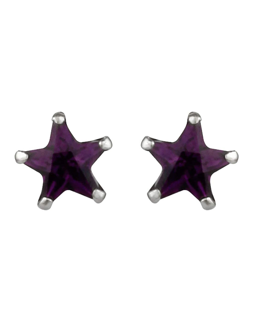 Pair of Star shape 6mm Purple Cubic Zircon (CZ) Stone Solitaire Stud Earrings - Studs