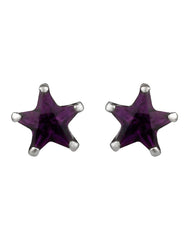 Pair of Star shape 6mm Purple Cubic Zircon (CZ) Stone Solitaire Stud Earrings - Studs