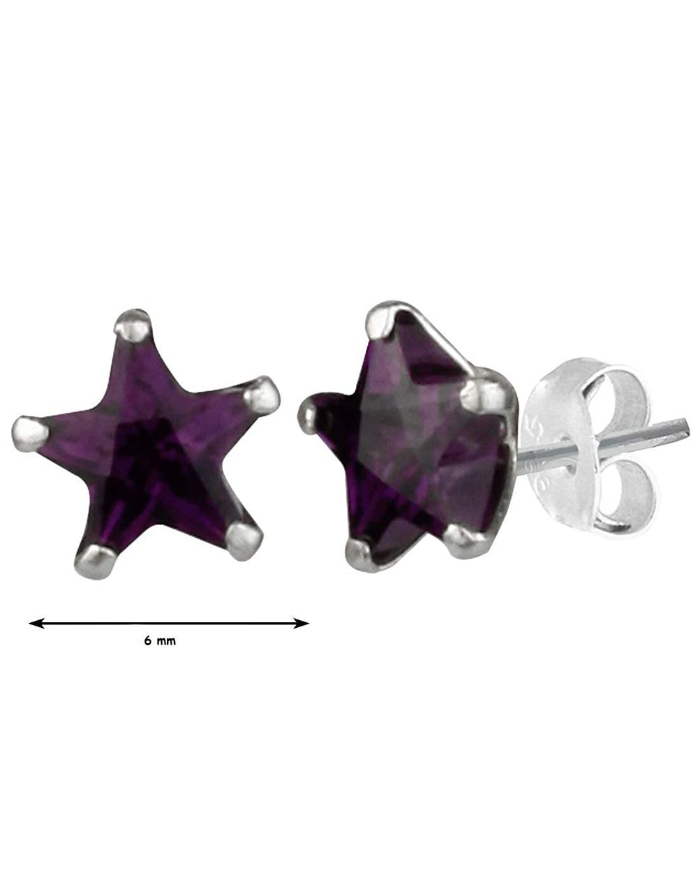 Pair of Star shape 6mm Purple Cubic Zircon (CZ) Stone Solitaire Stud Earrings - Studs