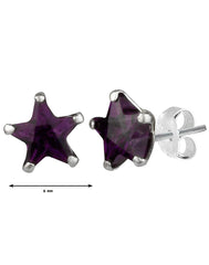 Pair of Star shape 6mm Purple Cubic Zircon (CZ) Stone Solitaire Stud Earrings - Studs