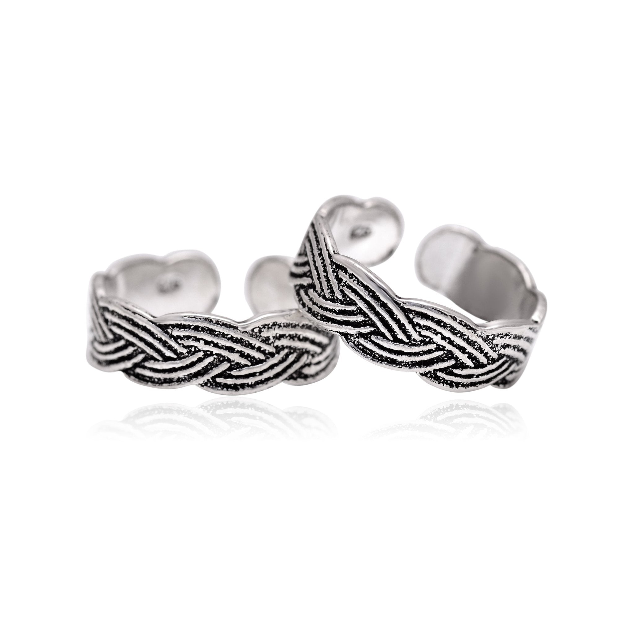 Pair of Stylish Oxidized 925 Silver Toe Rings - Toe Rings