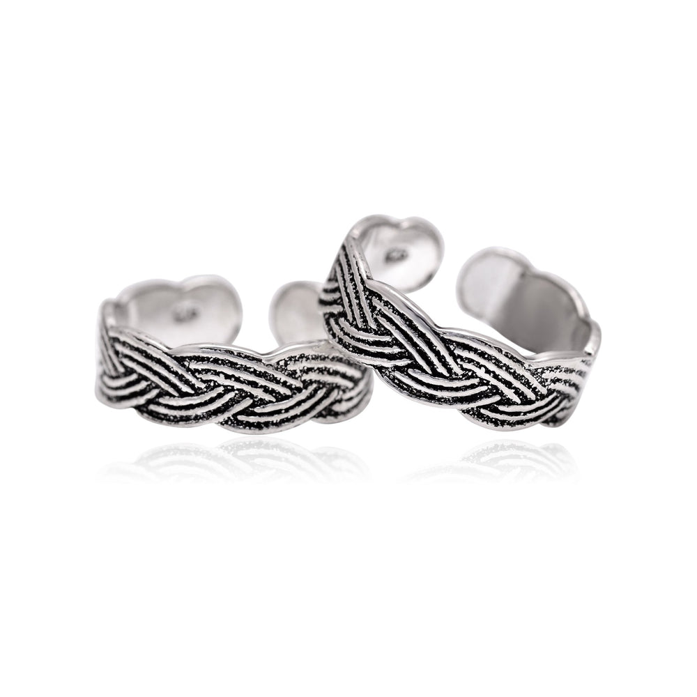 Pair of Stylish Oxidized 925 Silver Toe Rings - Toe Rings