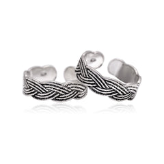 Pair of Stylish Oxidized 925 Silver Toe Rings - Toe Rings